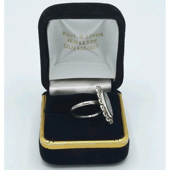 Vintage Oval Abalone Shell Inlay .925 Sterling Silver Ring Size 5 ESTATE XLNT - Picture 5 of 9